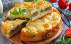 Заливной пирог на кефире с мясом